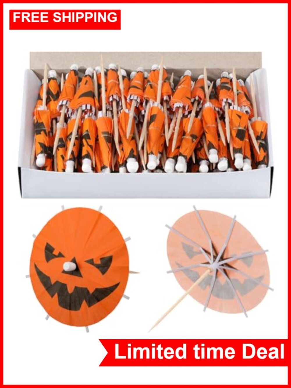 100 PCS Halloween Pumpkin Cocktail Umbrella Picks Paper Toothpicks Party Decor